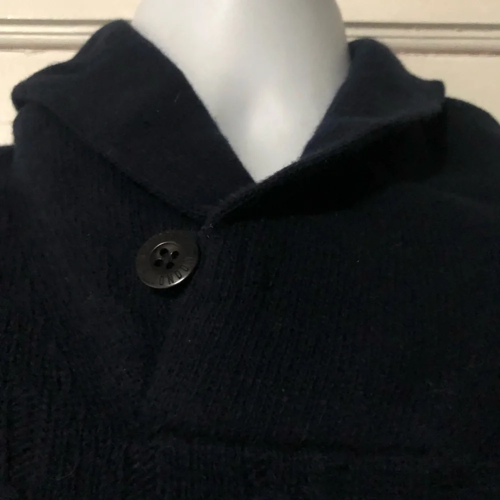 Ben Sherman Sweater Pullover Shawl Collar Blue Lambswool Cable Knit Sz Small